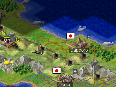 Particolare del campo di gioco FreeCiv